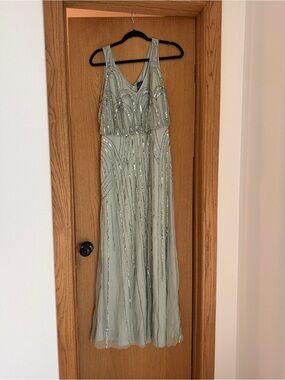 Adrianna Papell Sage Green Sequined Maxi Dress